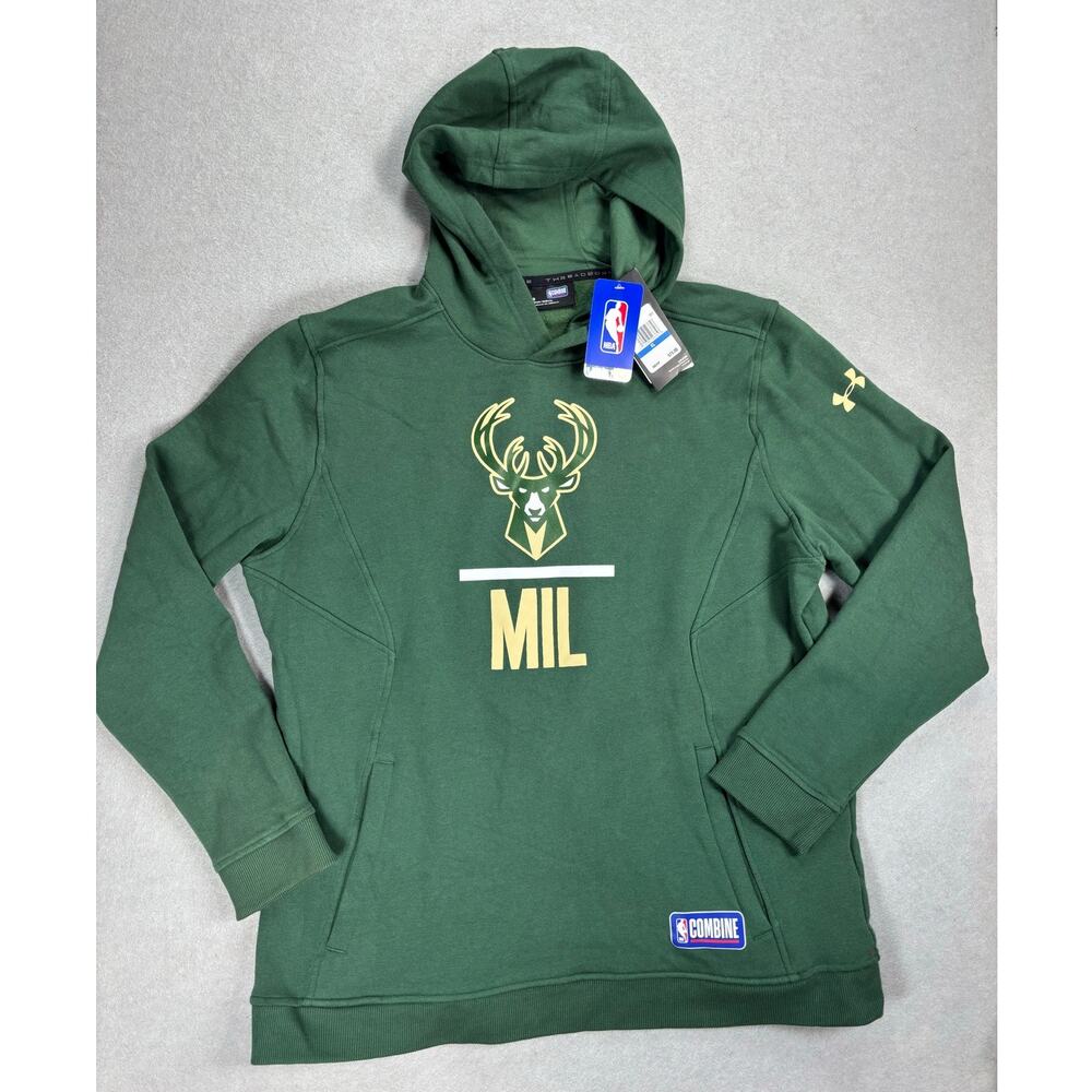 NWT Men's‎ XL Threadborne Under Armour Milwaukee Bucks green logo hoodie
